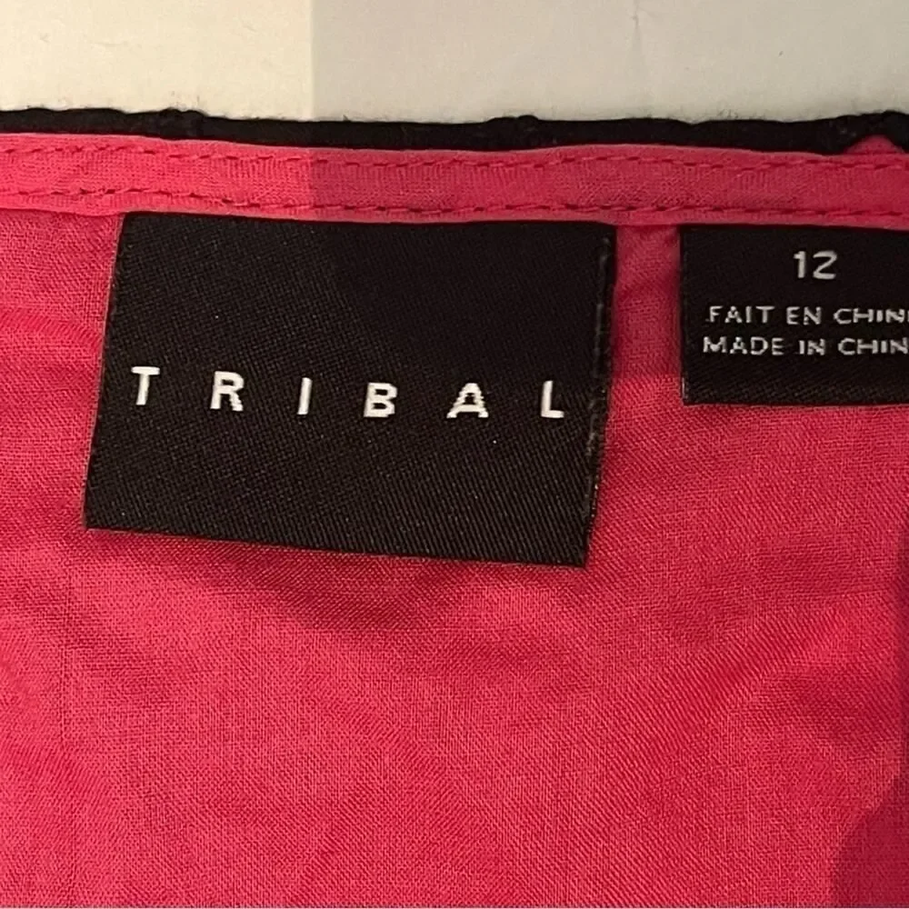 Tribal Black Pink Polka Dot Pure Cotton Skirt NWOT Size 12 Academia